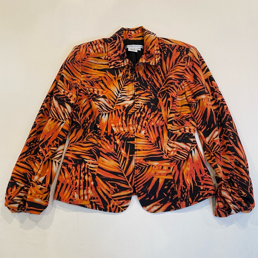 Vintage 90s Tropical Orange Women's Silk Jacket, Size Medium Resortwear Workwear